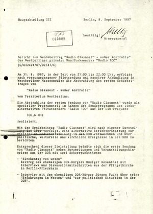 Bericht nach der ersten Sendung über die Hintergrundpersonen und Wirksamkeit auf die DDR