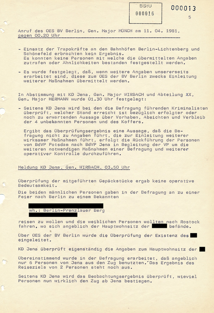Informationsbericht des Operativen Einsatzstabes "Kampfkurs X", datiert vom 10.04.1981