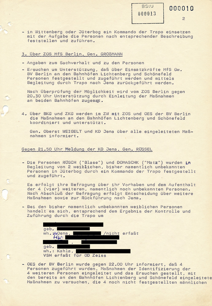 Informationsbericht des Operativen Einsatzstabes "Kampfkurs X", datiert vom 10.04.1981