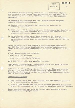 Informationsbericht des Operativen Einsatzstabes "Kampfkurs X", datiert vom 10.04.1981