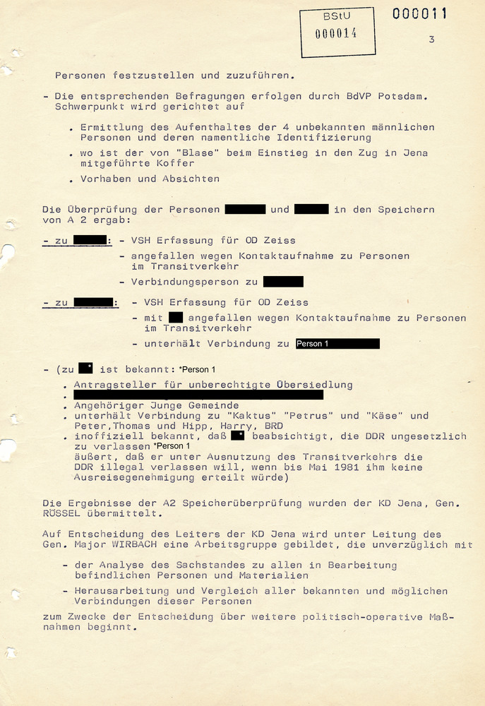 Informationsbericht des Operativen Einsatzstabes "Kampfkurs X", datiert vom 10.04.1981