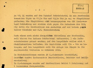 Lagebericht über die Situation an der Grenze zu West-Berlin kurz nach dem Mauerbau