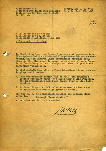 Aktion „Konzentration“ – Schreiben Erich Mielkes vom 02. März 1965