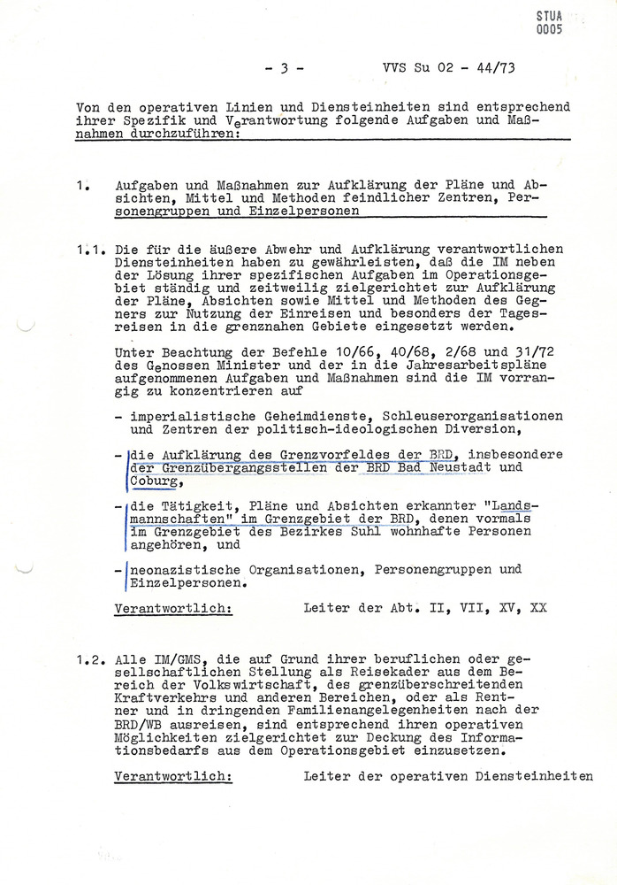 Organisationsplan zur aktionsmäßigen Sicherung des Wechselverkehrs von Personen und der Einreisen von im grenznahen Raum wohnhaften Bürgern der BRD nach der Eröffnung der GÜST Meiningen und Eisfeld