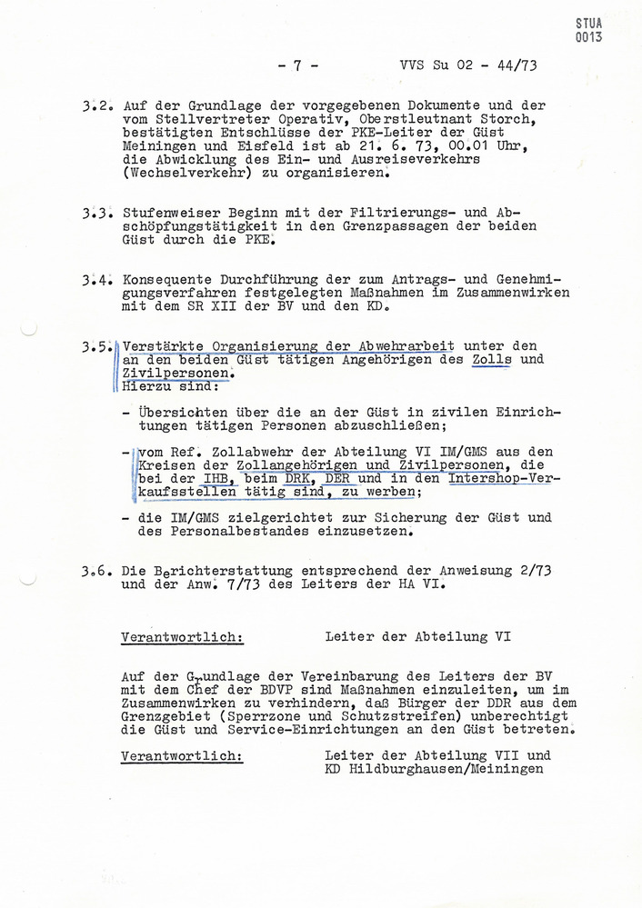 Organisationsplan zur aktionsmäßigen Sicherung des Wechselverkehrs von Personen und der Einreisen von im grenznahen Raum wohnhaften Bürgern der BRD nach der Eröffnung der GÜST Meiningen und Eisfeld