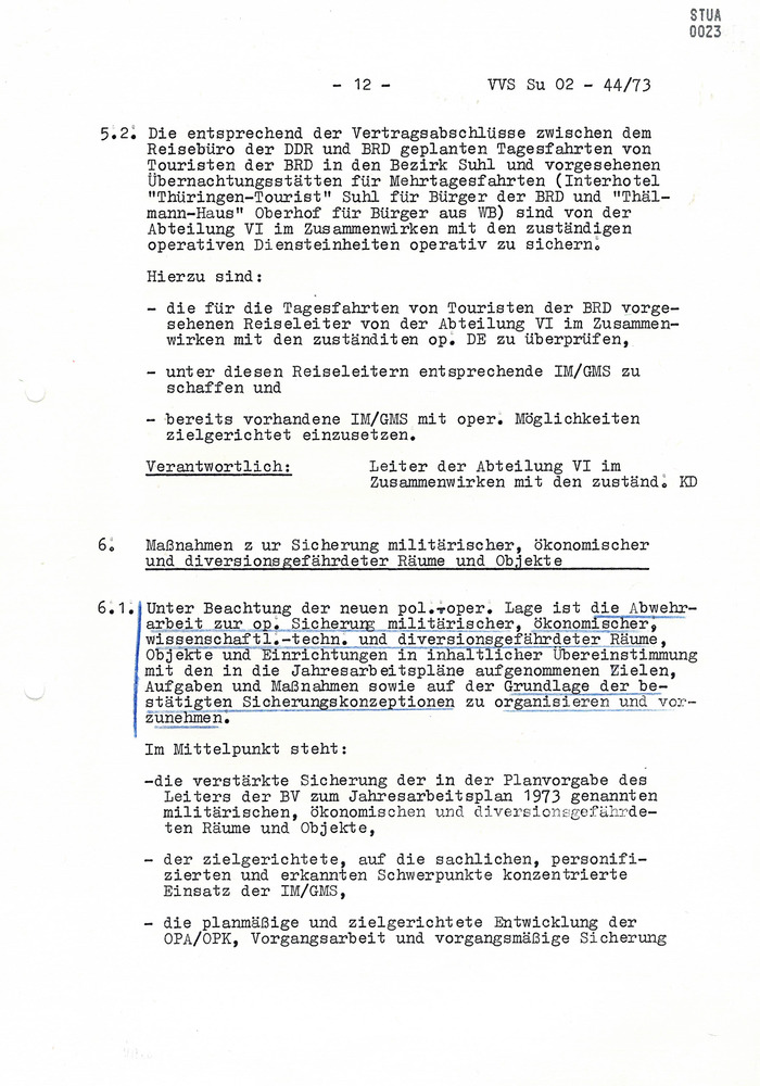 Organisationsplan zur aktionsmäßigen Sicherung des Wechselverkehrs von Personen und der Einreisen von im grenznahen Raum wohnhaften Bürgern der BRD nach der Eröffnung der GÜST Meiningen und Eisfeld