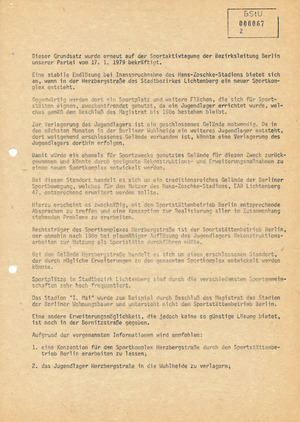 Information über die Nutzung des Hans-Zoschke-Stadions an Oberst Müller vom 8. Februar 1979