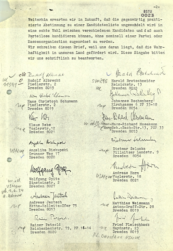 Eingabe von Dresdner Pfarrern an Egon Krenz
