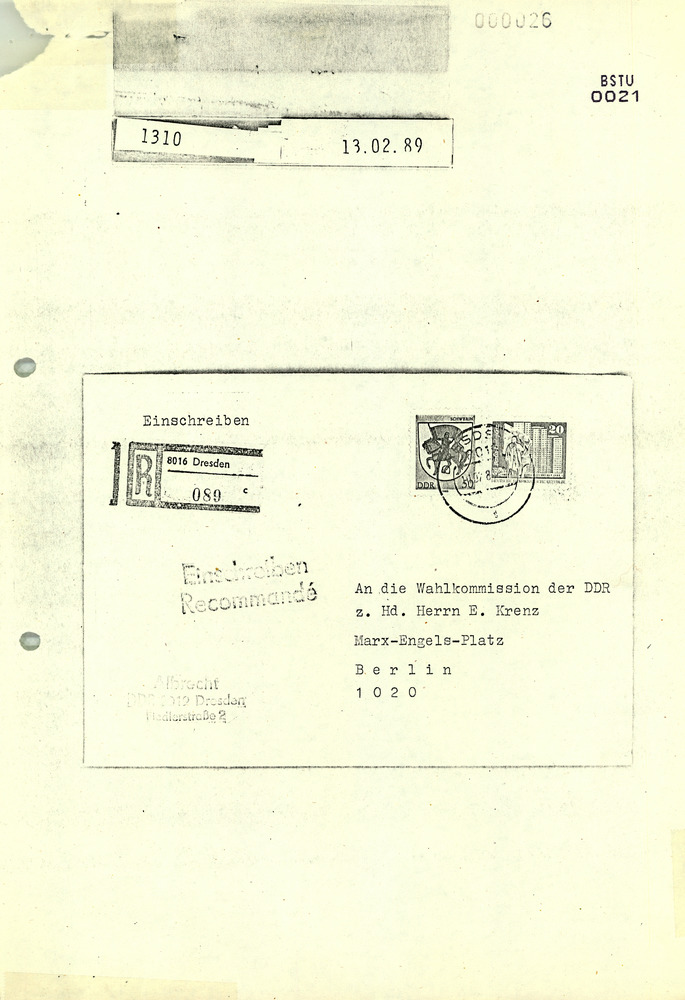 Eingabe von Dresdner Pfarrern an Egon Krenz