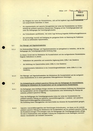 Direktive 1/67 zur Mobilmachung des Ministeriums für Staatssicherheit