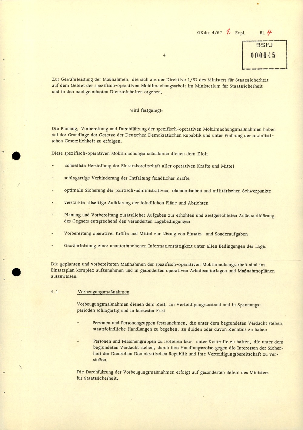 Durchführungsbestimmung Nr. 1 zur Direktive 1/67 über die spezifisch-operative Mobilmachungsarbeit im MfS