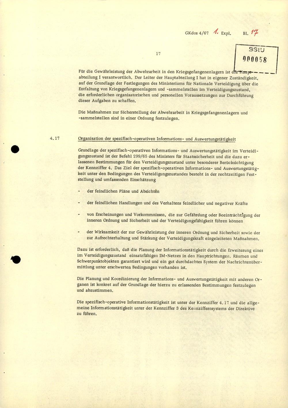 Durchführungsbestimmung Nr. 1 zur Direktive 1/67 über die spezifisch-operative Mobilmachungsarbeit im MfS