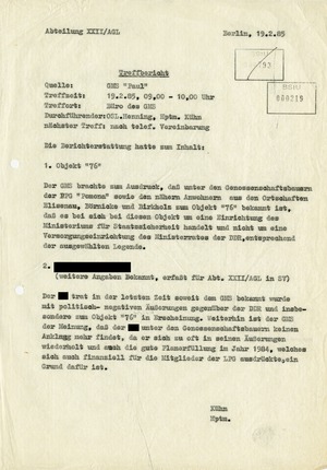Bericht des GMS "Paul" zum geheimen "Objekt 76"
