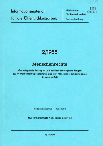 MfS-Presseabteilung Informationsmaterial 2/1988: Menschenrechte
