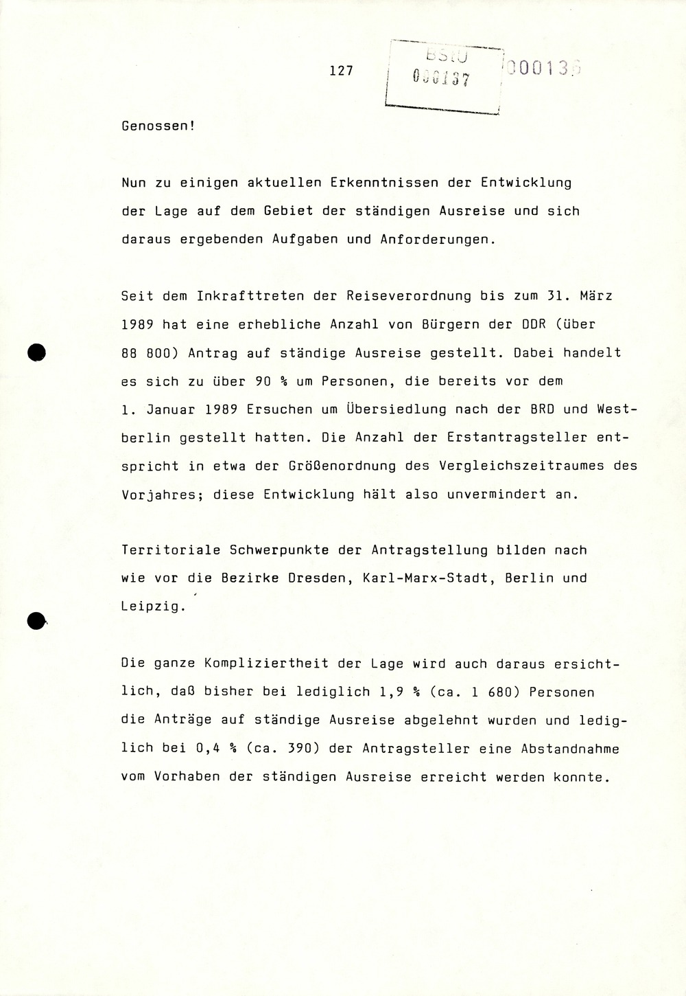 Referat Erich Mielkes auf einer Dienstbesprechung kurz vor den Kommunalwahlen 1989