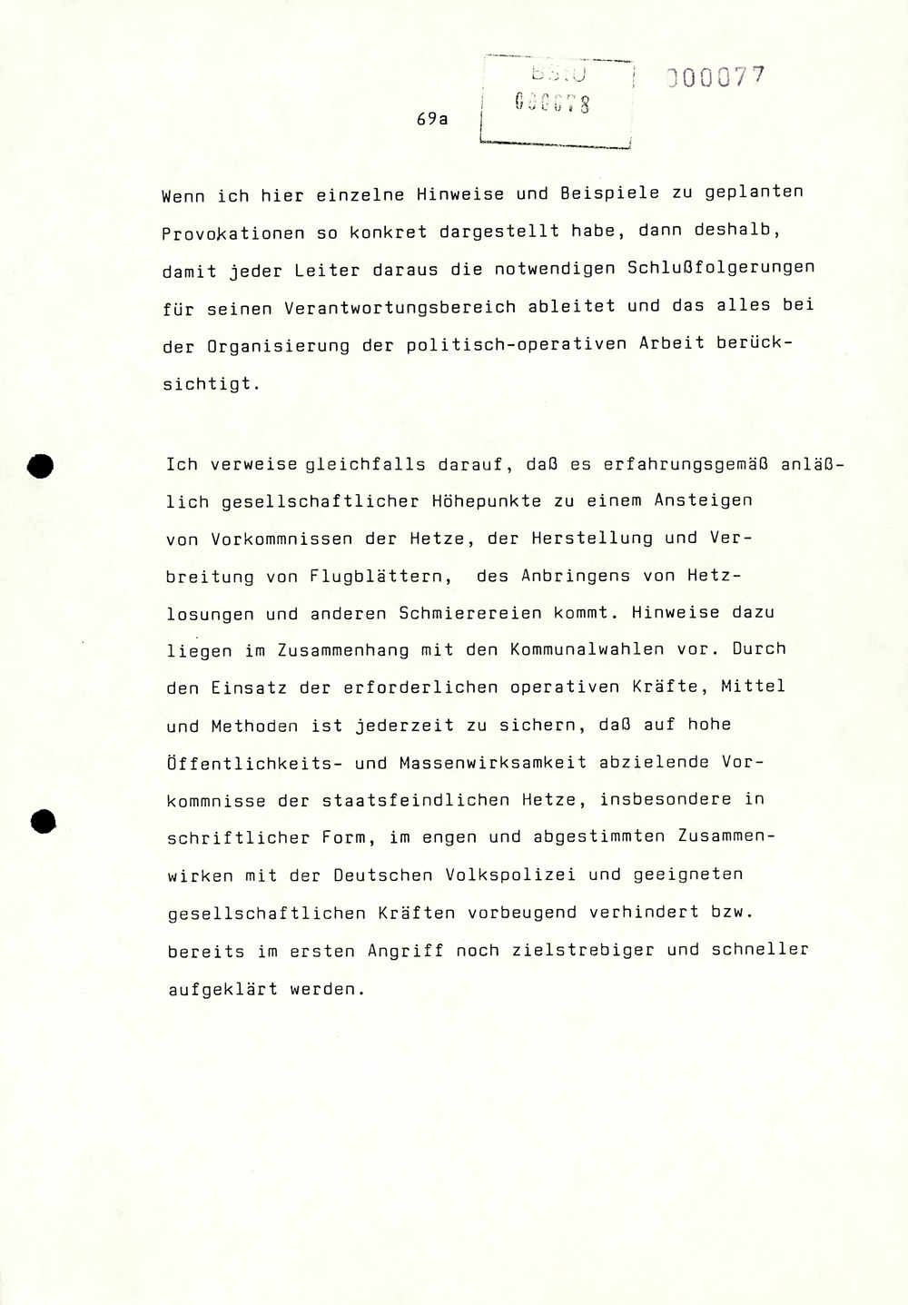 Referat Erich Mielkes auf einer Dienstbesprechung kurz vor den Kommunalwahlen 1989