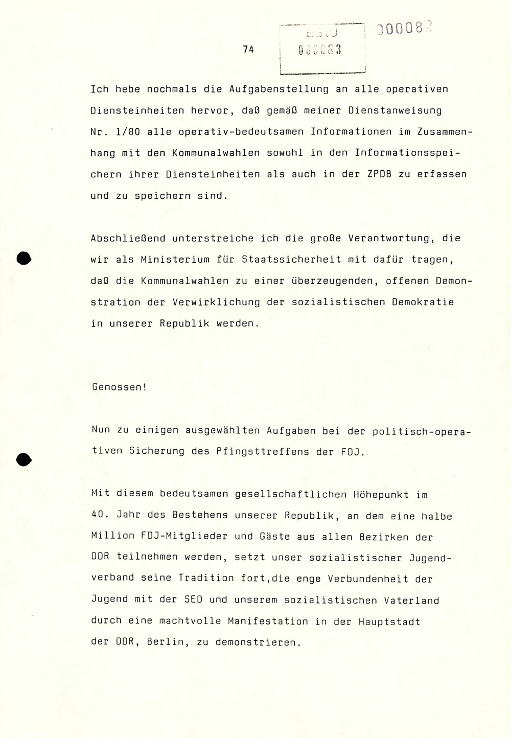 Referat Erich Mielkes auf einer Dienstbesprechung kurz vor den Kommunalwahlen 1989