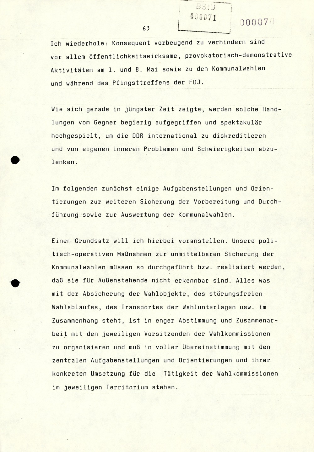 Referat Erich Mielkes auf einer Dienstbesprechung kurz vor den Kommunalwahlen 1989