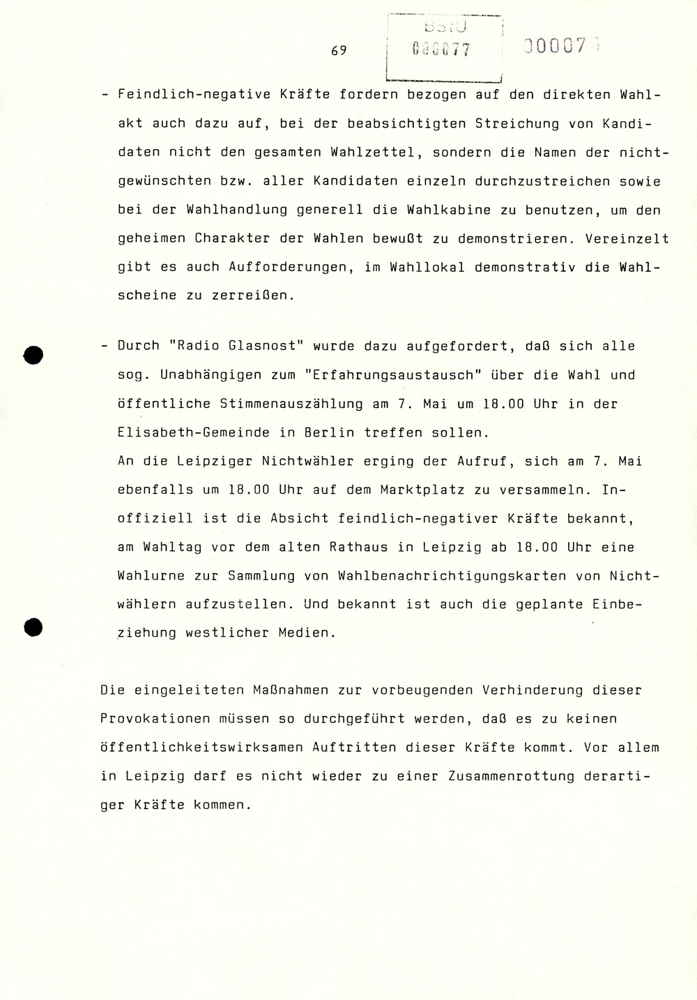 Referat Erich Mielkes auf einer Dienstbesprechung kurz vor den Kommunalwahlen 1989