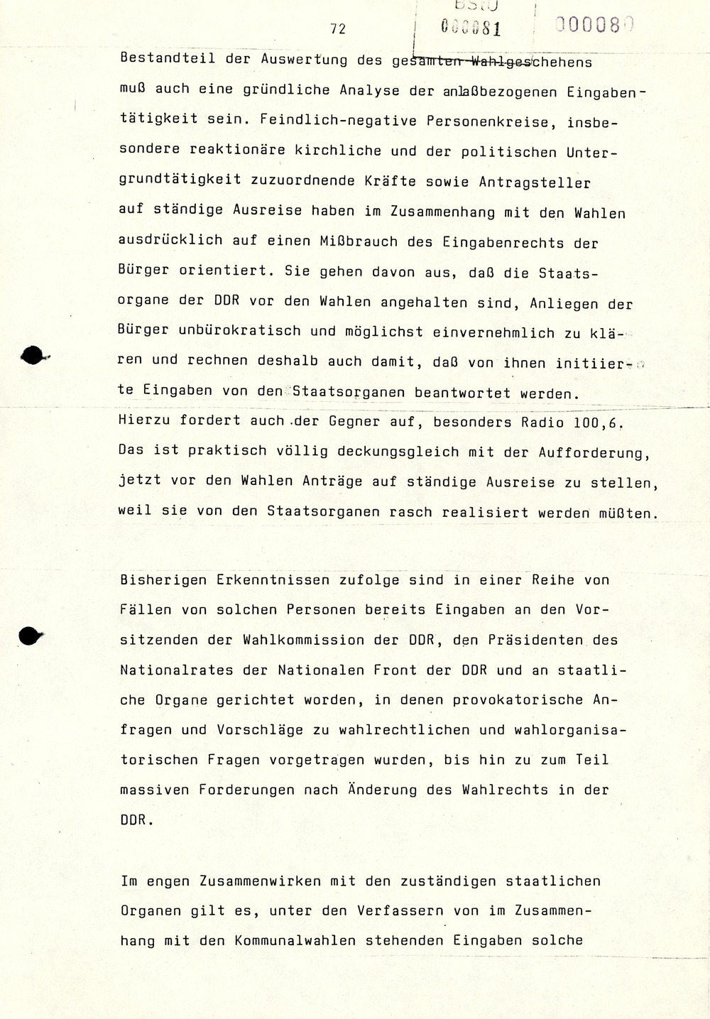 Referat Erich Mielkes auf einer Dienstbesprechung kurz vor den Kommunalwahlen 1989