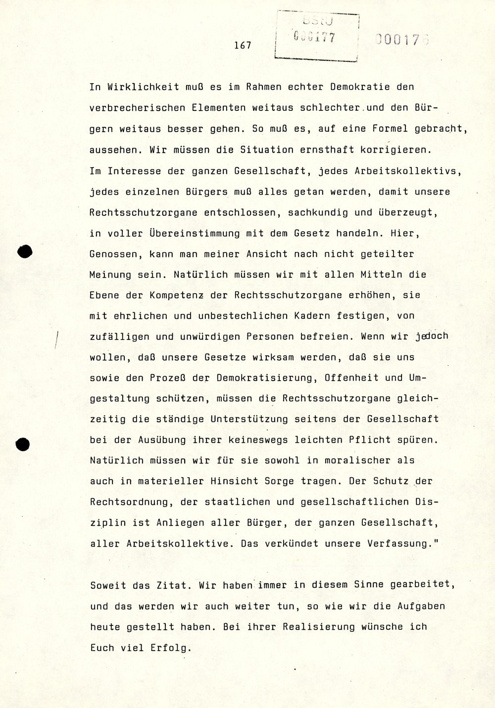 Referat Erich Mielkes auf einer Dienstbesprechung kurz vor den Kommunalwahlen 1989
