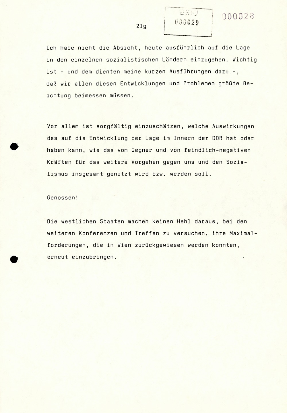 Referat Erich Mielkes auf einer Dienstbesprechung kurz vor den Kommunalwahlen 1989