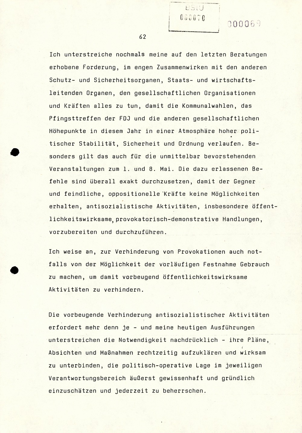 Referat Erich Mielkes auf einer Dienstbesprechung kurz vor den Kommunalwahlen 1989