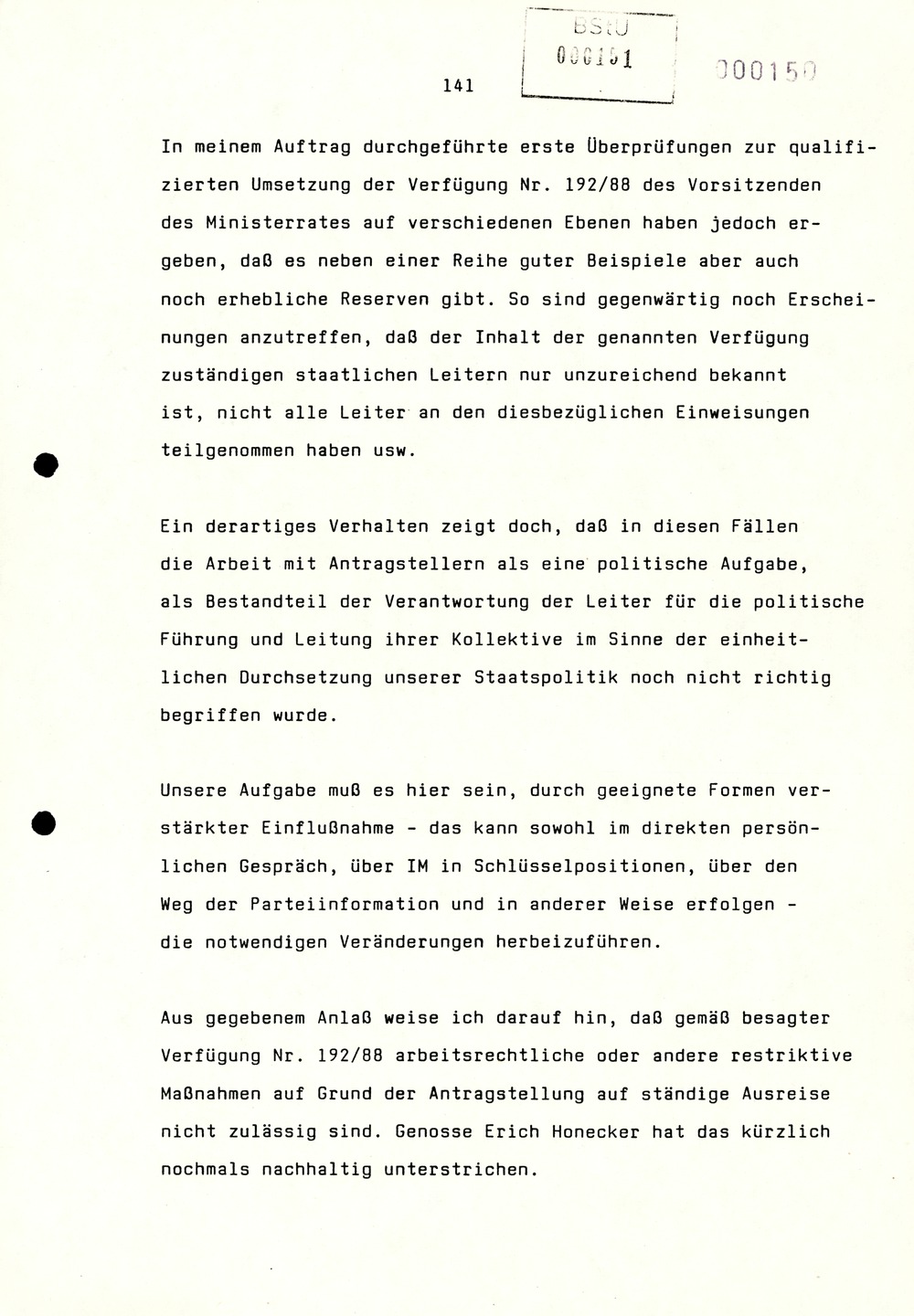 Referat Erich Mielkes auf einer Dienstbesprechung kurz vor den Kommunalwahlen 1989