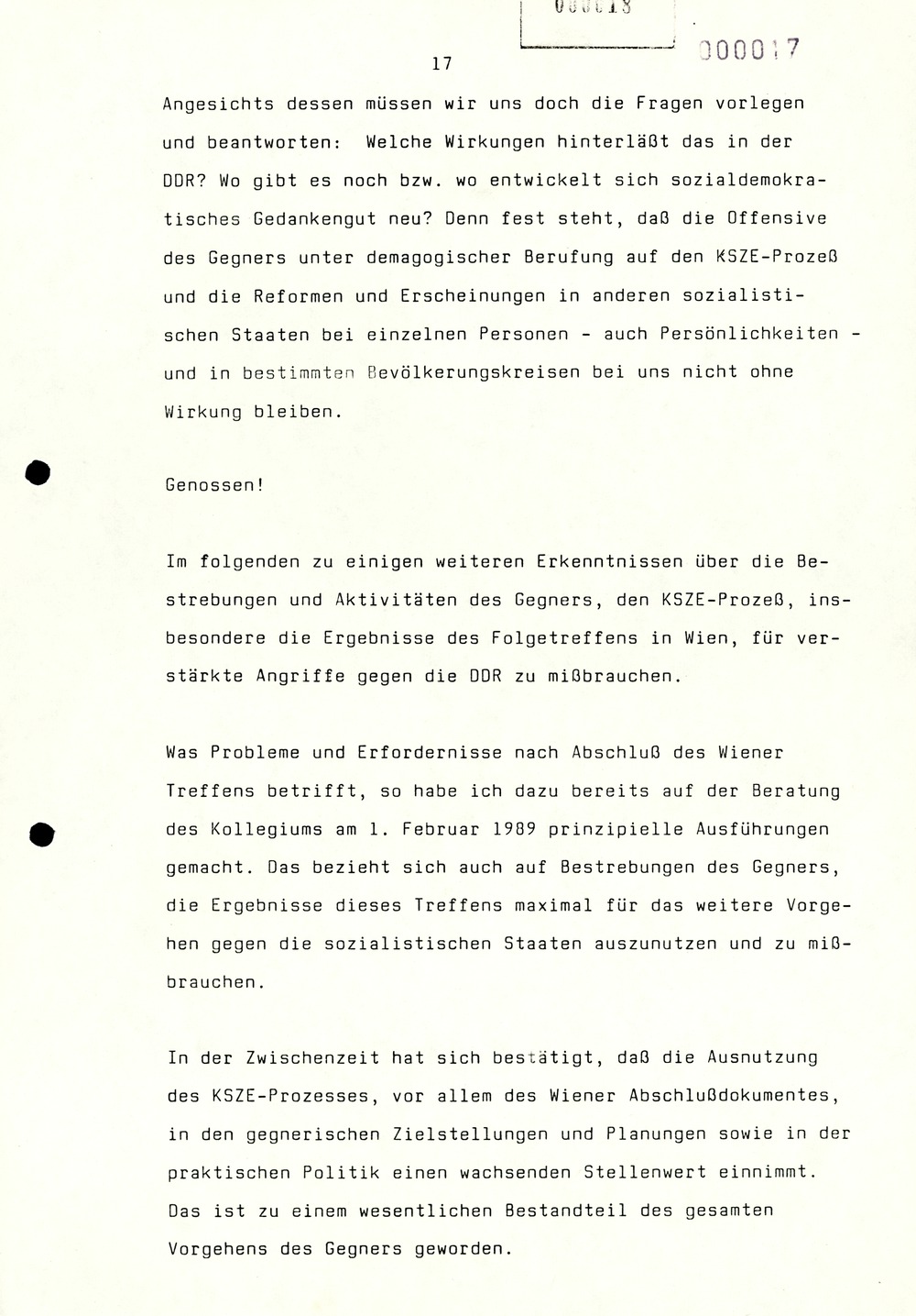 Referat Erich Mielkes auf einer Dienstbesprechung kurz vor den Kommunalwahlen 1989