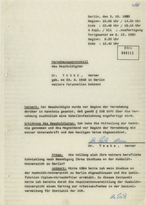 Vernehmungsprotokoll Werner Teskes vom 3. bis 5. Dezember 1980