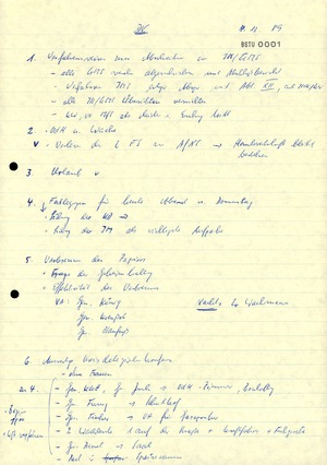 Aufzeichnungen eines Stasi-Offiziers der Dienststelle Hildburghausen über eine Beratung am 4. Dezember 1989