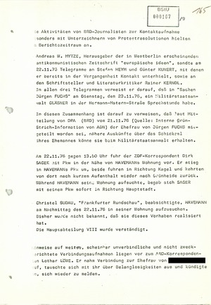 Bericht über die Aktivitäten von Biermann-Freunden in der DDR nach dessen Ausbürgerung