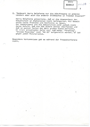 Bericht über die Pressekonferenz mit Harry Belafonte und Udo Lindenberg in Ost-Berlin