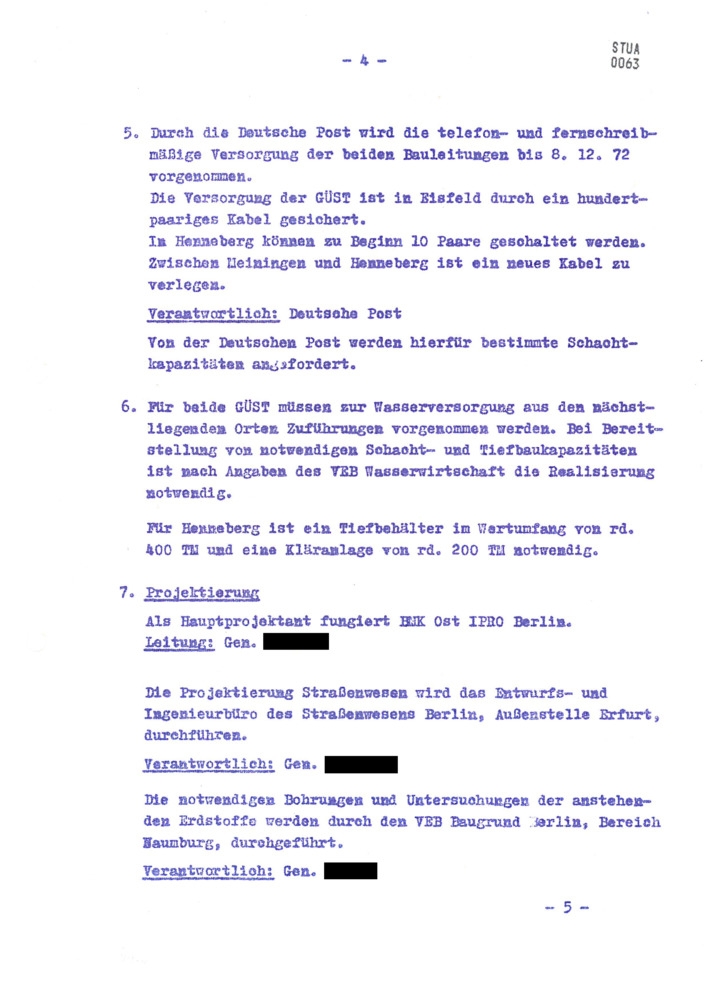 Protokoll über die Anlaufberatung zur Durchführung des Baus zweier Grenzübergangsstellen am 5. Dezember 1972 in Hildburghausen und Meiningen sowie am 6. Dezember 1972 in Eisfeld