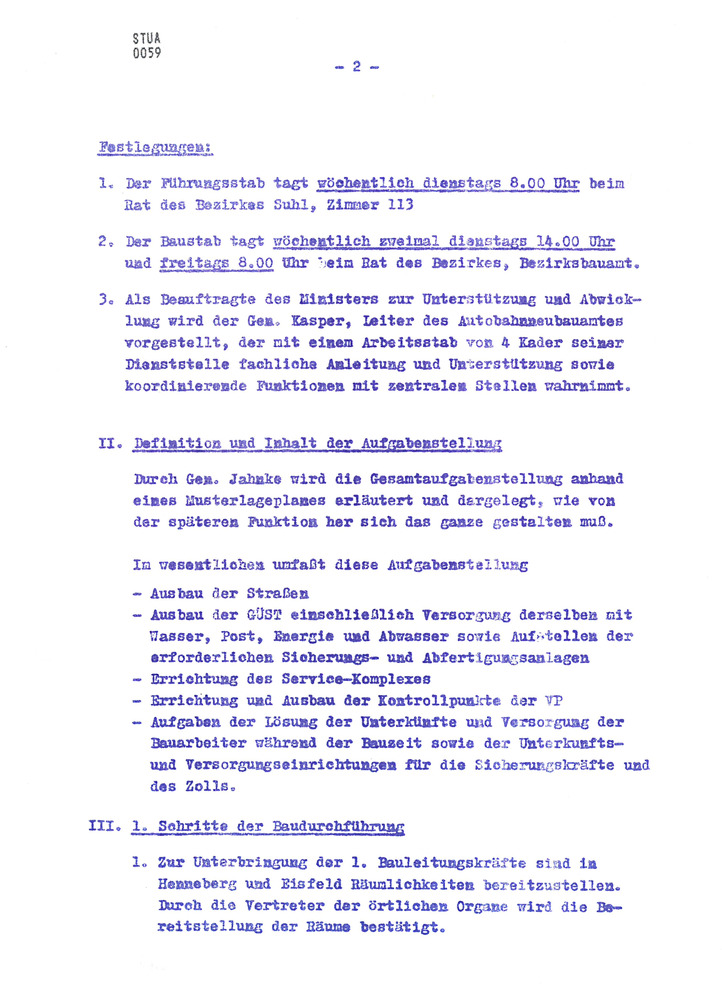Protokoll über die Anlaufberatung zur Durchführung des Baus zweier Grenzübergangsstellen am 5. Dezember 1972 in Hildburghausen und Meiningen sowie am 6. Dezember 1972 in Eisfeld