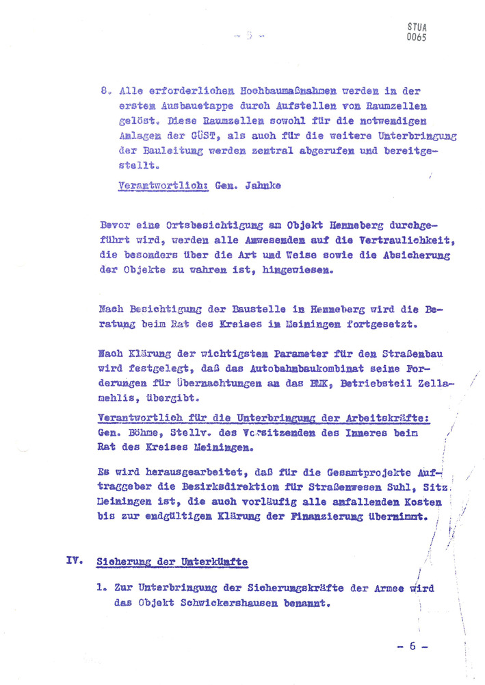 Protokoll über die Anlaufberatung zur Durchführung des Baus zweier Grenzübergangsstellen am 5. Dezember 1972 in Hildburghausen und Meiningen sowie am 6. Dezember 1972 in Eisfeld