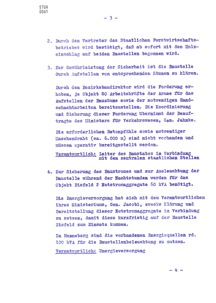 Protokoll über die Anlaufberatung zur Durchführung des Baus zweier Grenzübergangsstellen am 5. Dezember 1972 in Hildburghausen und Meiningen sowie am 6. Dezember 1972 in Eisfeld