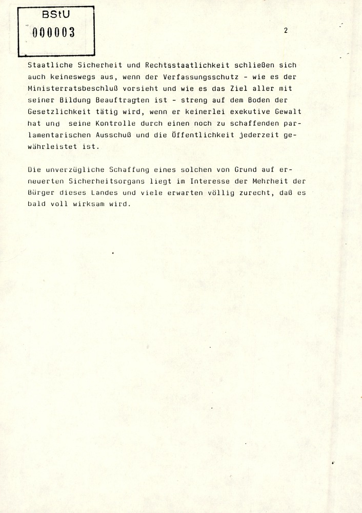 Schreiben des amtierenden Leiters an die Leiter der Diensteinheiten zur Notwendigkeit eines Verfassungsschutzes