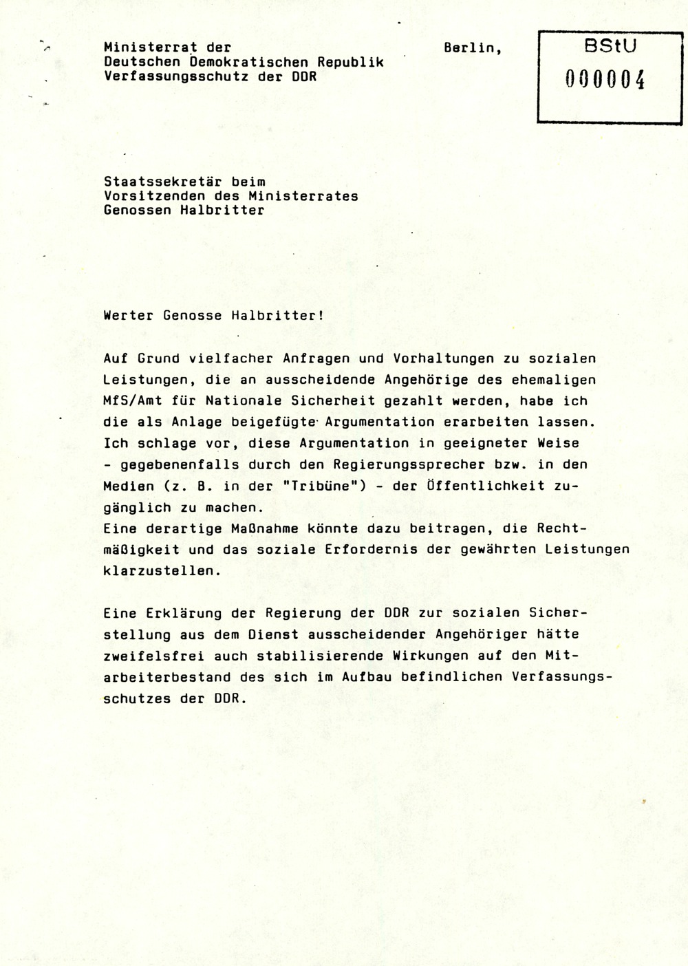 Schreiben des amtierenden Leiters an die Leiter der Diensteinheiten zur Notwendigkeit eines Verfassungsschutzes