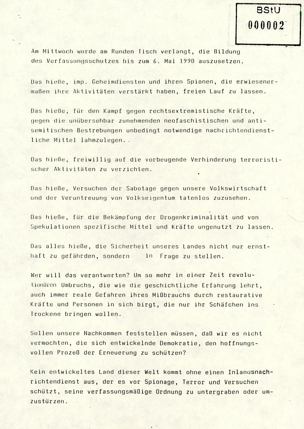 Schreiben des amtierenden Leiters an die Leiter der Diensteinheiten zur Notwendigkeit eines Verfassungsschutzes