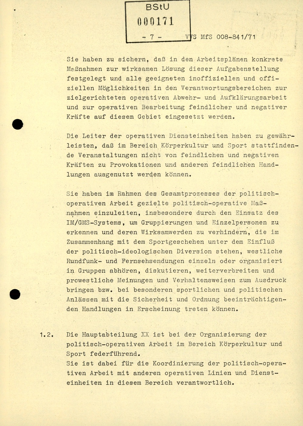 Dienstanweisung 4/71 über die politisch-operative Arbeit im Bereich Körperkultur und Sport