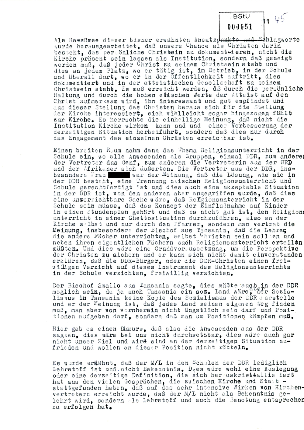 Bericht des IMB "Reiner Martens" zum Kirchentagskongress in Wittenberg 1983