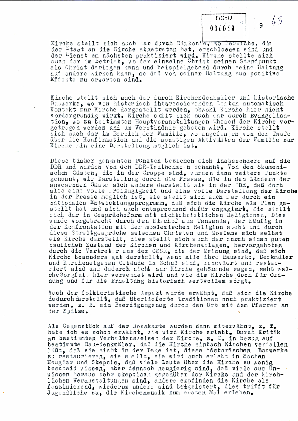 Bericht des IMB "Reiner Martens" zum Kirchentagskongress in Wittenberg 1983