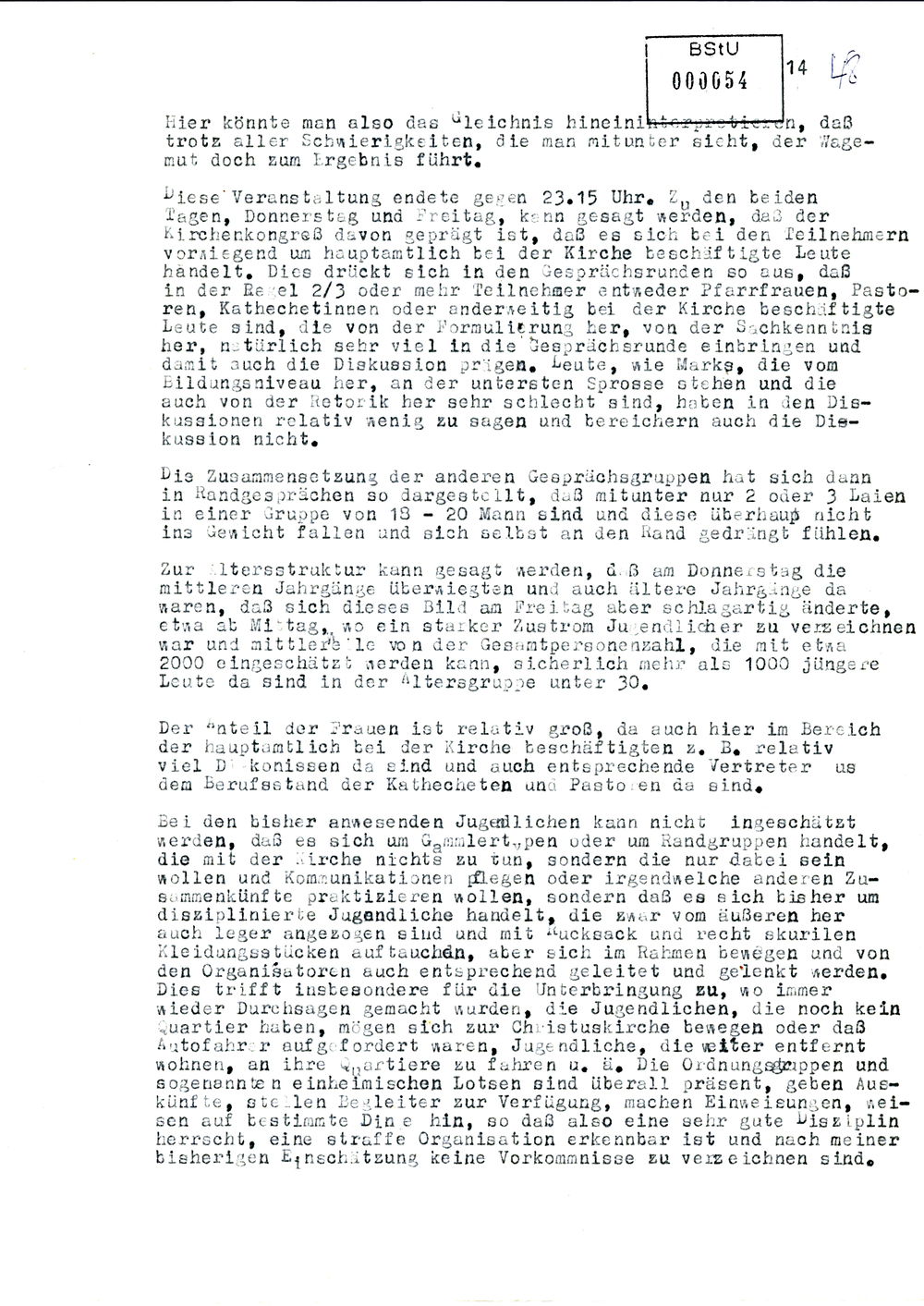 Bericht des IMB "Reiner Martens" zum Kirchentagskongress in Wittenberg 1983