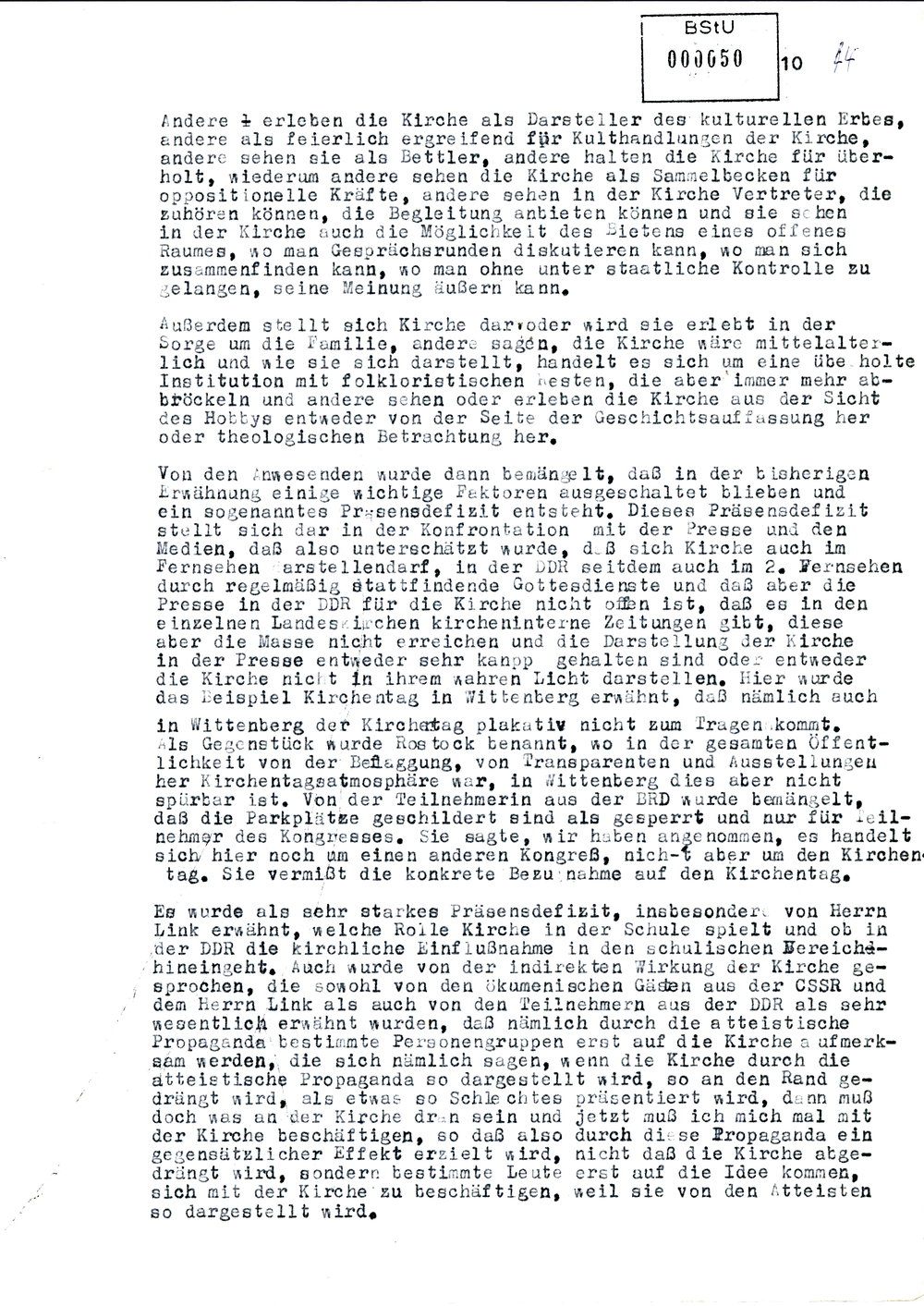 Bericht des IMB "Reiner Martens" zum Kirchentagskongress in Wittenberg 1983