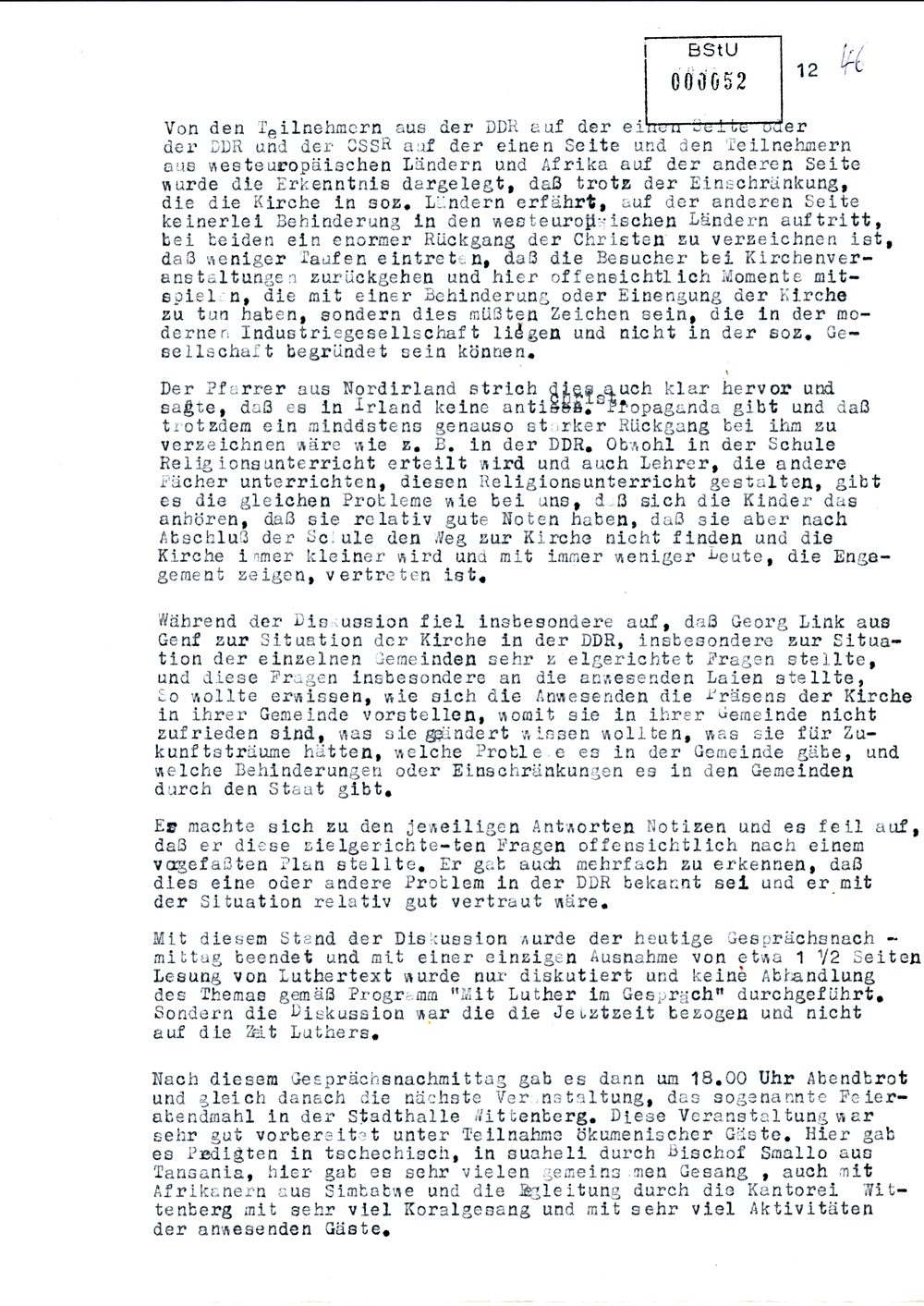 Bericht des IMB "Reiner Martens" zum Kirchentagskongress in Wittenberg 1983