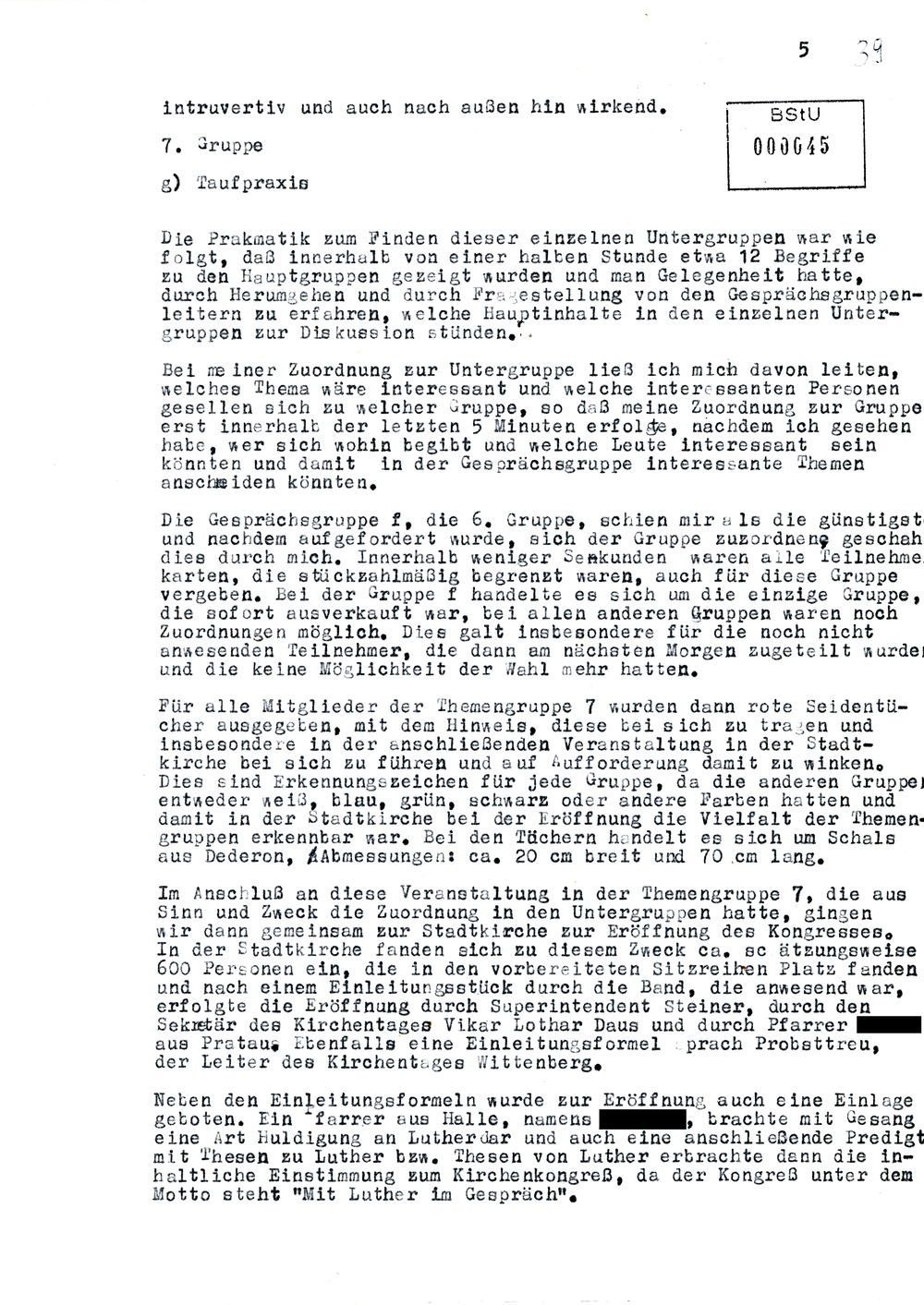 Bericht des IMB "Reiner Martens" zum Kirchentagskongress in Wittenberg 1983