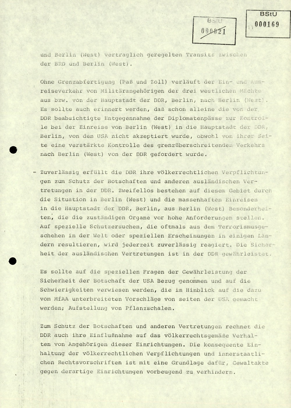 Thesenzuarbeit für Erich Mielke in Vorbereitung der Antiterrorismuskonsultationen der DDR mit den USA