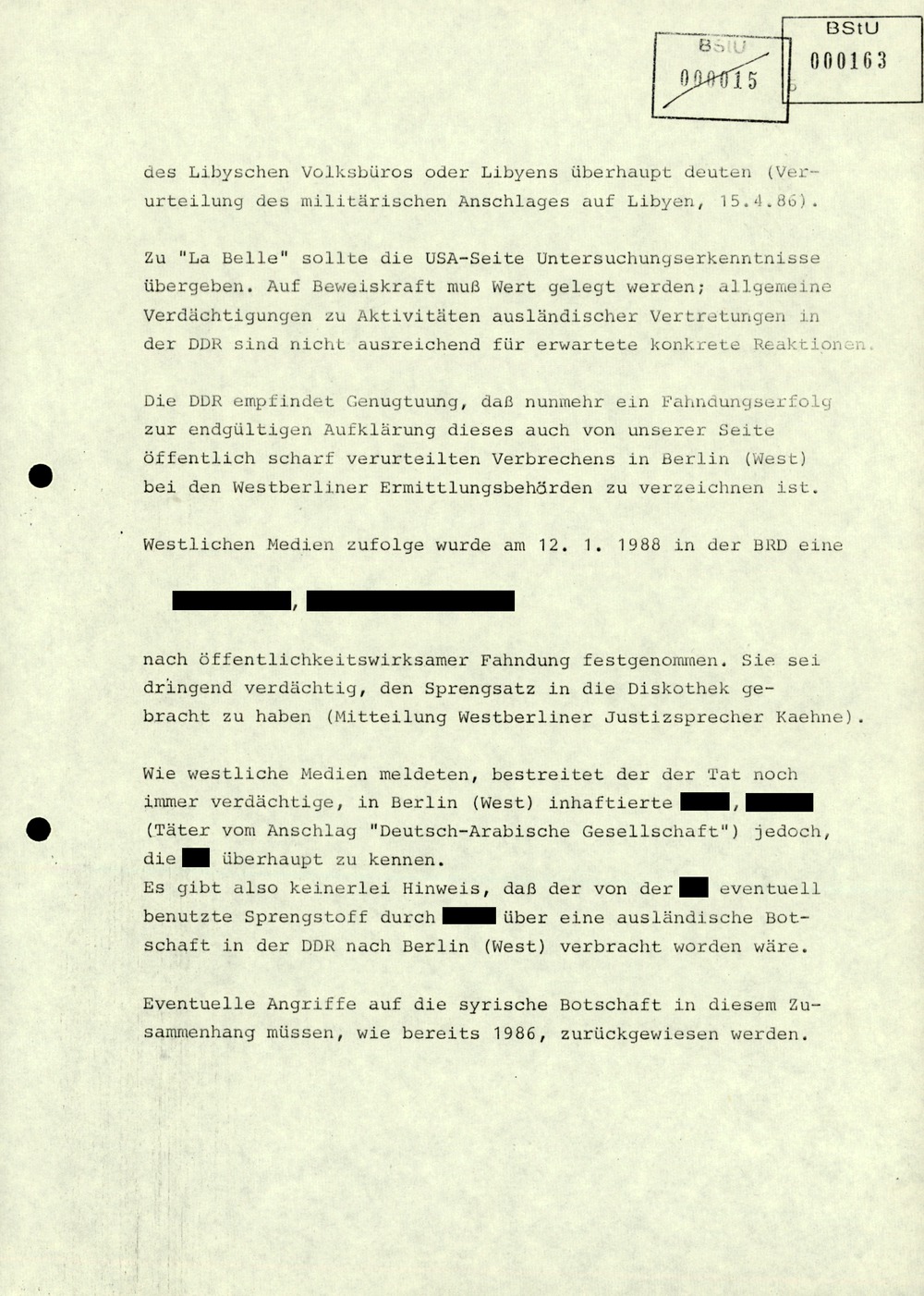 Thesenzuarbeit für Erich Mielke in Vorbereitung der Antiterrorismuskonsultationen der DDR mit den USA