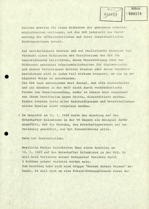 Thesenzuarbeit für Erich Mielke in Vorbereitung der Antiterrorismuskonsultationen der DDR mit den USA